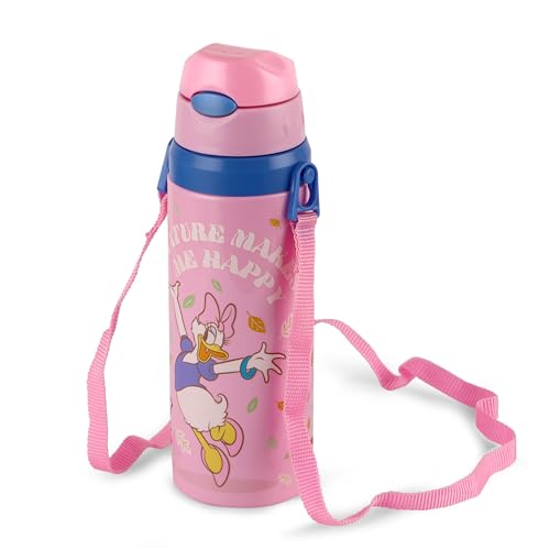 Image of CELLO Kidzbee Autumn 600 Daisy Duck Design Insulated Kids Sipper Water Bottle 600 ml | Food Grade, 3D Touch & Feel Design, BPA Free, Leakproof Easy Press Open Flip Top Cap Insulated Kids Water Bottle