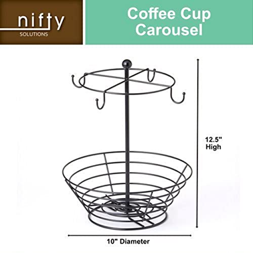Nifty Coffee Pod & Mug Carousel – Holds 4 Cups, Capsule Storage, Spins 360-Degrees, Lazy Susan Platform, Modern Black Steel, Home Or Office Kitchen Counter Organizer #TOP2