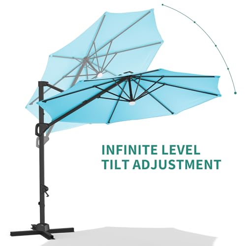 Garvee 10Ft Cantilever Patio Umbrella with 360° Rotation, Adjustable Tilt, Heavy-Duty 600D Oxford Fabric, Rust-Proof Aluminum Frame, Fits Most Stands, Without Base Weight