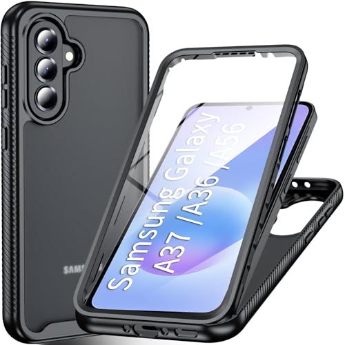 BESINPO for Galaxy A37 Phone Case with Built-in Screen Protector, 360 Full Body Dual Layer Front & Back Shockproof Anti-Slip Rugged Translucent Matte Heavy Duty Samsung Galaxy A37/A36/A56 Case-Black