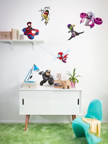 Komar Sticker mural - Motif Spidey and His Amazing Friends Chasing - Dimensions : 50 x 70 cm - Marvel - Pour chambre d'enfant, Coloré