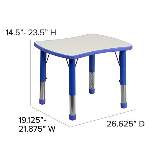 Flash Furniture 21.875''W X 26.625''L Rectangular Blue Plastic Height Adjustable Activity Table With Grey Top #TOP3