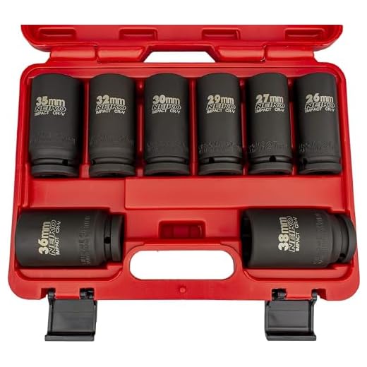 Neiko 02460 A 3/10,2 cm Tiefe Schlag metrische Stecknüsse, 8 Stück | 26 mm – 38 mm | CR-V Stahl
