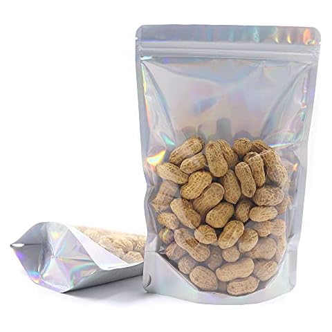 50Pcs 16 x 24cm Foil Pouch Bag Stand up, Food Packaging Bags with Clear Window, Reusable Mylar Bags for Food Self-Sealing Storage Supplies (16x24cm) Cover