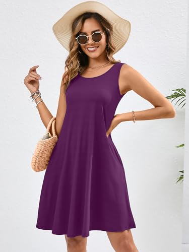 Image of Heymoments Women's Summer Dresses Sleeveless Casual Fashion Loose Swing Button Down Beach Dress with Pockets