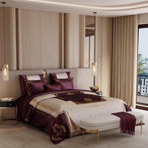 Image of Stoa Paris 300TC UltraSatin Super Size 7 Piece Comforter Set, 274cm x 274cm Ideal for King & Double Bed, Gentle on Skin & Hair, Fade & Wrinkle Resistant, Quick Dry, Coronation - Purple