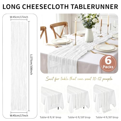 6 Pack White Cheesecloth Table Runner 17x108 Inch 9FT Semi Sheer Boho Gauze Table Runners for Wedding Baby Shower Birthday Party Home Bridal Shower Event Decor by PGRYL - Used condition - Image 2