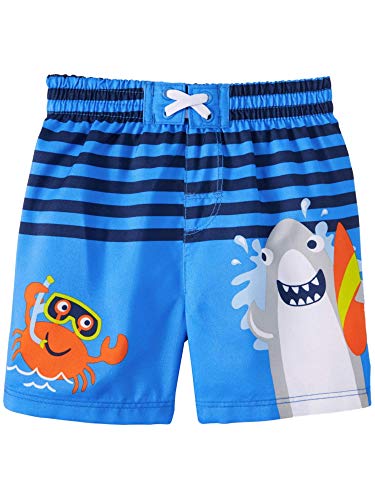 Wonder Nation Baby Boys Swim Trunks Blue Stripe with Crab & Shark Print (6/9 Months)