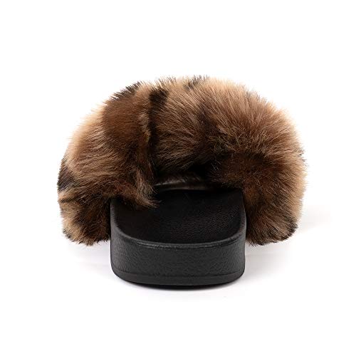 FUNKYMONKEY Women's Slides Faux Fur Cute Slip On Fuzzy Slippers Comfort Flat Sandals4