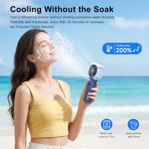 Image of HandFan 4000mAh Handheld Turbo Misting Fan, 100 levels Adjustable High Speed Mister Fan, Portable Spray Water Mist Fans, Foldable Mini Hand Fans for Summer Beach Travel Concerts Disney(Royal Blue)