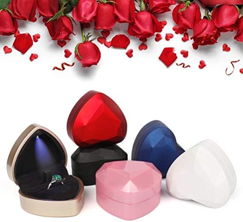 Yeglg Heart Shaped Ring Box Velvet Holder Jewelry Chest Organizer Earrings Coin Jewelry Presentation Box Case with LED Light for Proposal Engagement Wedding Ceremony Birthday Gift
