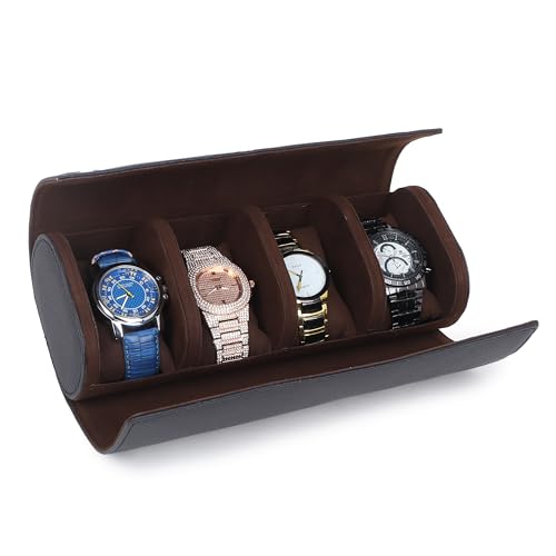 Image of essart Travel Watch Roll Case 4 Slots - Portable Luxury Watch Organizer & Storage Box for Men & Women