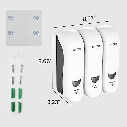 Shower Soap Dispenser Wall Mounted 3 Chamber, Realunisence Shampoo And Conditioner Body Wash Dispenser For Bathroom Wall, 3 * 300Ml/10.2Oz Refillable Lotion Bottles, Drill Free #TOP4
