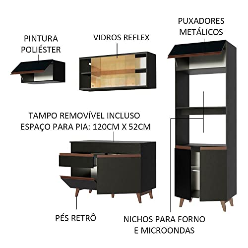 Cozinha Completa Madesa Reims XA260001 com Armário e Balcão - Preto