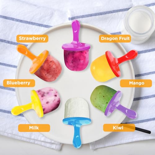 WD&CD 14 sztuk silikonowych foremek do lodów, z 18 patyczkami z tworzywa sztucznego, bez BPA, do zamrażania owoców lub jogurtu – niebieskie i pomarańczowe