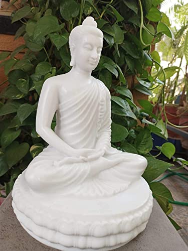 Image of Marble Meditating Sitting Buddha Handicraft Statue for Home Decoration (Off-White)