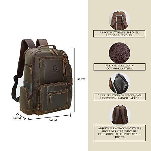 Full Grain Genuine Leather Large Leather Backpack for Unisex 15.6 Inch Laptop Backpack Large Capacity Weekender Business Travel Hiking Overnight Shoulder Daypacks 40L (Dark Brown).4