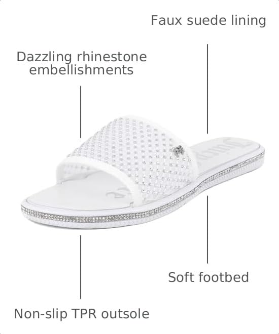 Image of Juicy Couture Women's Slide Sandals - Glitter Bling Open Toe Sparkle Flats - Dressy Summer Casual Footwear