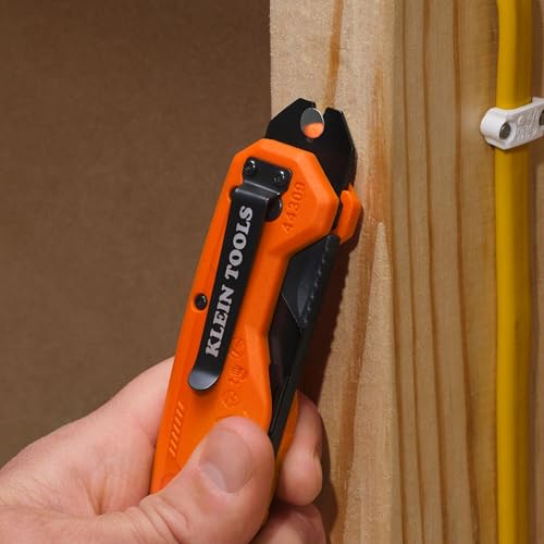 Image of Klein Tools 44309 Pry Bar Knife, 2-in-1 FLICKBLADE Utility Knife with Built-In Pry Bar, Dual Locking Positions at 135-Degree and 180-Degree, Full Metal Core