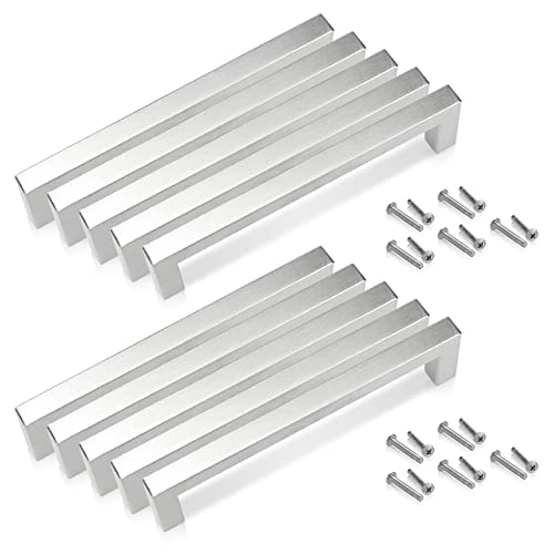 Jiubiaz Lot de 10 poignées d'armoire, espacement des trous de 64 mm, en acier inoxydable, poignées de meuble de cuisine, poignées de tiroir, Ø 12 mm Cover