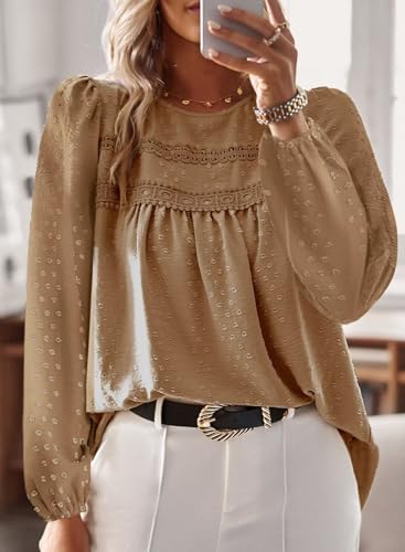 Image of Falechay Womens Tops Flowy Boho Dressy Casual Lace Cute Long Sleeve Shirts