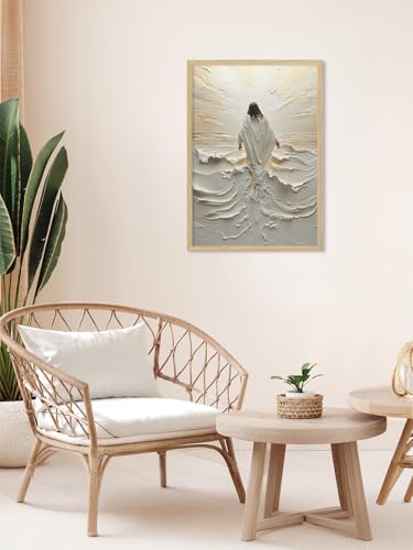 Toile murale chrétienne Jésus sur l'eau 40x61cm cadre bois - 6