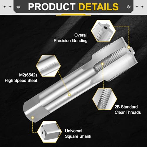 Image of uxcell Hand Taper Tap 1-1 /2 inch-12 UNC 2B Left Hand Thread Taper Style Taps Straight Flute Screw Tapping Threading Tool High Speed Steel HSS6542