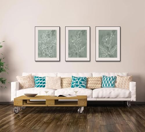 3Pcs Sage Green Botanical Wall Art Line Drawing Floral Canvas Poster Prints Modern Abstract Minimalist Picture Neutral Boho Artwork Simple Painting Wall Decor for Living Room Bedroom 12x16in Unframed - Image 8