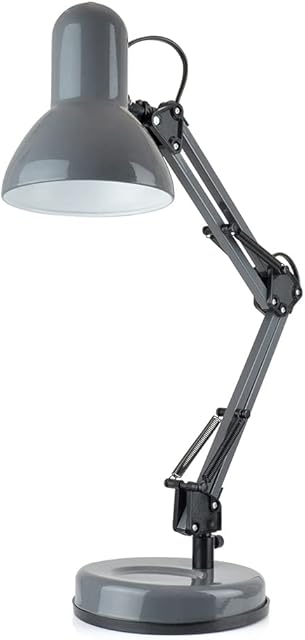 homelife for easy living 35W Swing Poise Hobby Desk Lamp - Tilt / Swivel Head - 35cm Swing Arm - Max. Height 52cm - Weighted Base with Desk Tidy - Inline Switch - L945GR- Anthracite Grey