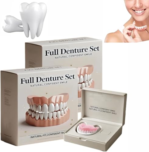Advanced Customized Full Denture Set,Silicone Reline Denture Set,Silicone Soft Dentures Repair,Soft and Comfortable (2 Pcs)