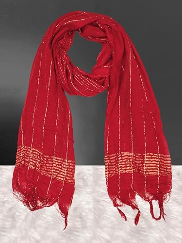 Image of TRENDMALLS Women's Chinon Silk Golden Zari Weaving Stripes Design Dupatta