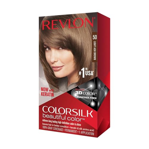 Revlon – Colorsilk Beautiful Color, Coloración Capilar Permanente, con Keratina y Aminoácidos, Color Intenso, Larga Duración, Sin Amoníaco, Resultado Natural, Tono 50, Castaño Claro Cenizo