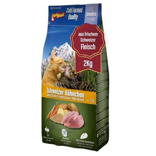 DeliBest Adult Sensitive Complete Cat Hähnchen I Halbfeuchtes Futter für Katzen Adult I aus 100% Schweizer Hähnchenfleisch I getreidefrei & ohne andere Zusätze I Katzenfutter kaltgepresst I 4x600g