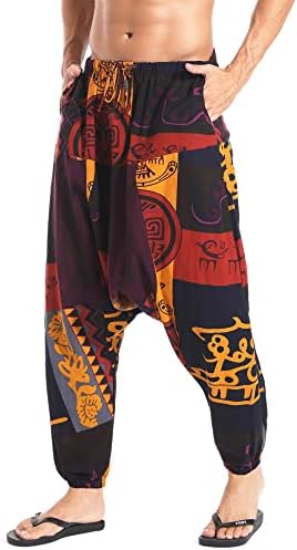 AITFINEISM Mens Cotton Baggy Hippie Boho Gypsy Aladdin Yoga Harem Pants (XXXL(Waist 40"), Orange)