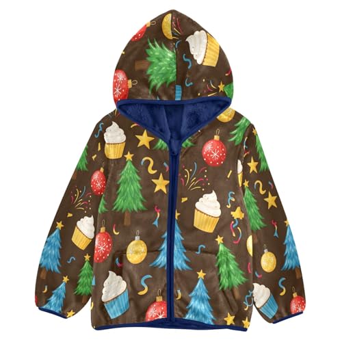 Christmas Trees Cupcakes Toddler Fleece Jacket Girl Boys Hooded Fleece Jacket Coat Warm Outwear Zip-up 3-10T