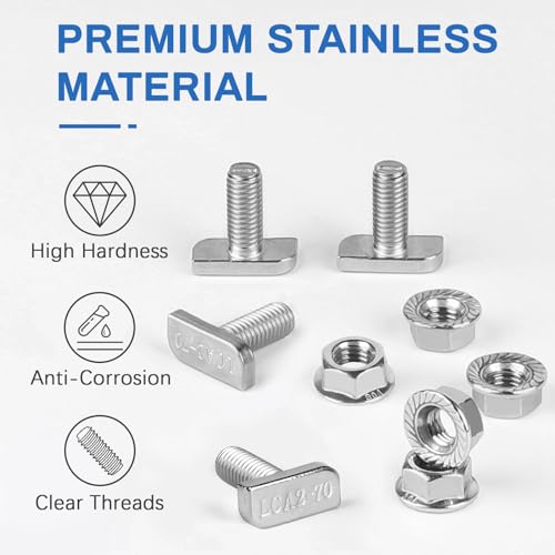 EXLECO Pack of 20 Hammer Head Screws M8 x 20 Stainless Steel Hammer Head Screw with Plastic Box Stainless Steel Screw Attachment with Flange Nuts for Greenhouse Aluminium Profile Rails PV Rail with 8 - Image 3