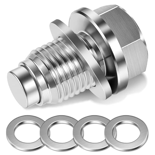 M14x1.5 Magnetic Oil Drain Plug Stainless Steel Engine Oil Pan Drain Plug Replacement with 5 Aluminum Crush Washers Automotive Replacement Engine Oil Drain Bolt by DCWecher