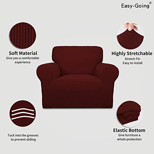 Image of Easy-Going Stretch Chair Sofa Slipcover 1-Piece Couch Sofa Cover Furniture Protector Soft with Elastic Bottom for Kids, Pet. Spandex Jacquard Fabric Small Checks (Chair, Wine)