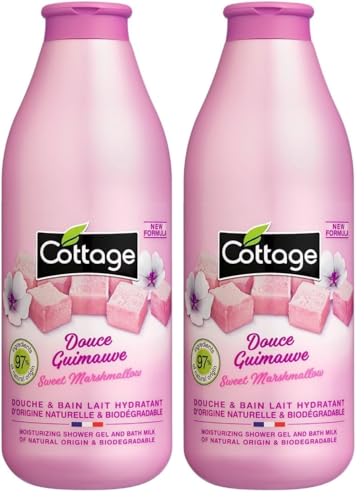 Cottage Marshmallow 2 in 1 Shower & Bath Milk Body Wash with Natural Ingredients & Vitamin E for Softer, Smoother & Moisturising Skin | pH Neutral Body Cleanser Shower gel for Women, 750ml (Pack of 2)