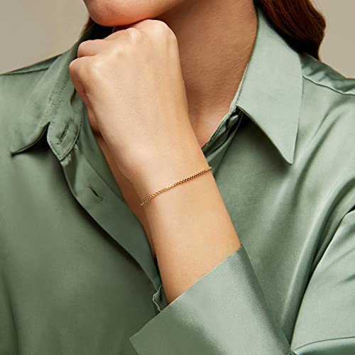 14K Gold Box Chain Bracelet | Dainty Lightweight Stacking 1.7Mm Link Chain Bracelet, Mens Womens Lobster Clasp 5" 6" 7" 8" 9" - Real Gold Jewelry (Yellow, 6 Inches) #TOP1