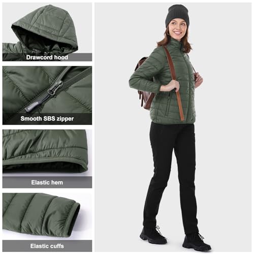 Image of Outdoor Ventures Women's Packable Lightweight Full-Zip Puffer Jacket with Hood Quilted Winter Coat