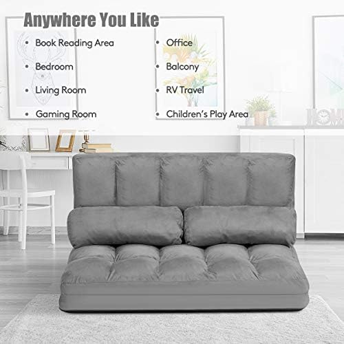 9. Bild von DREAMADE Klappbares Schlafsofa mit 2 Rückenkissen, Klappsofa mit Bettfunktion, Schlafsessel in 6 Stufen verstellbar, Bettsofa für Wohnzimmer Schlafzimmer Balkon