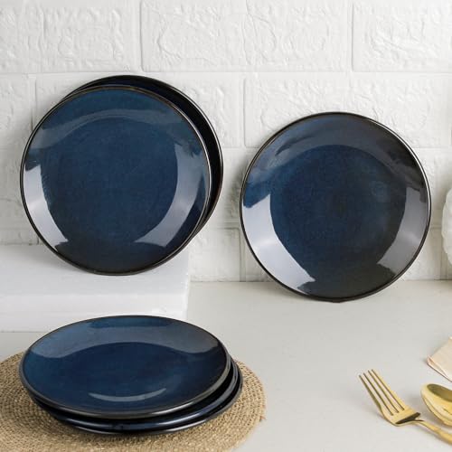 Image of The Earth Store Galaxy Blue 7 Inch Ceramic Quarter Plates Set of 6 | Microwave & Dishwasher Safe Plate | Half Plate for Dessert, Snacks, Dinner | Snack Plates for Gifting, Daily Use