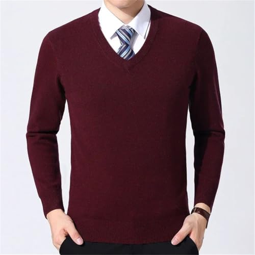 Mens Cashmere V Neck Pullover Long Sleeve Knitted Sweater Ribbed Cuff Casual Business Stretch Knit Top4