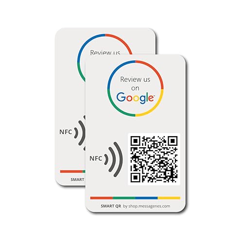 Reusable Tap Sticker for Google Reviews - 2-Sticker Pack QR & NFC...
