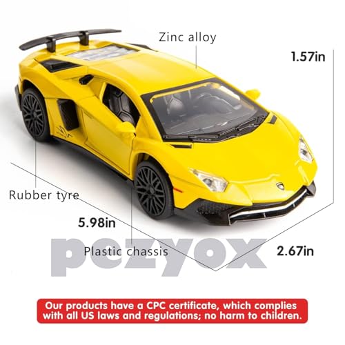 Image of 1:32 Scale Lamborghini LP750 Model Diecast Metal Pullback Toy car with Openable Doors & Light, Music Boys car for Kids Best Toys Gifts Toys for Kids (Yellow)