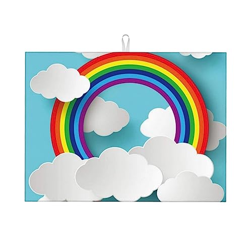 Rainbow Clouds - Tapete de secado de cocina de microfibra, tapete escurridor plegable para cocina, mostradores