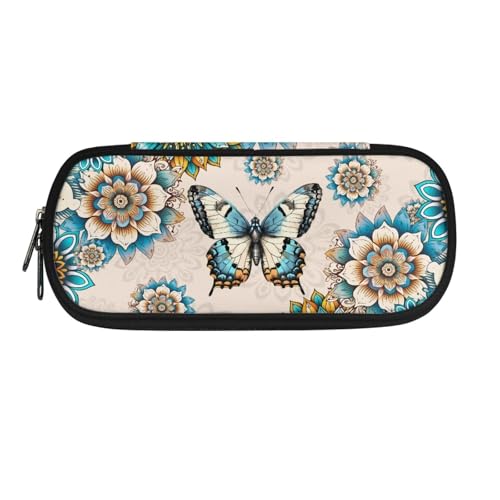 Image of Butterfly Hippie Flower Print Peach Blossom Pencil Box, Pen Pouch Bag Aesthetic Pencil Case Soft Pen Box Stationery Bags for Back to School