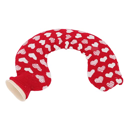 1L Rubber Hot, Single U Crystal Ultra Soft Neck Water and Cold Water Bottle Shaped Bottles Bag Warm Cervical Vertebra Rubber Shaped Hot Detachable Cloth Cover Jacquard (Red Background