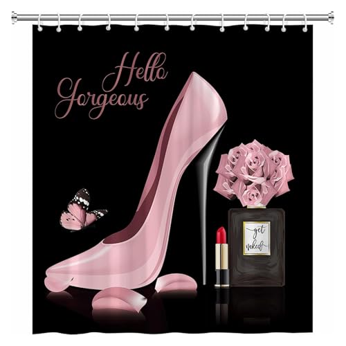 Rideau de douche talons hauts déco de salle de bain chic cœur polyester imperméable - 2